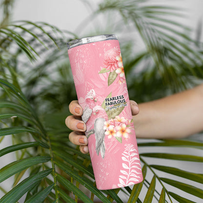 Personalised Galah Cockatoo Fighting in Pink Skinny Tumbler Australian Breast Cancer Support Spirit