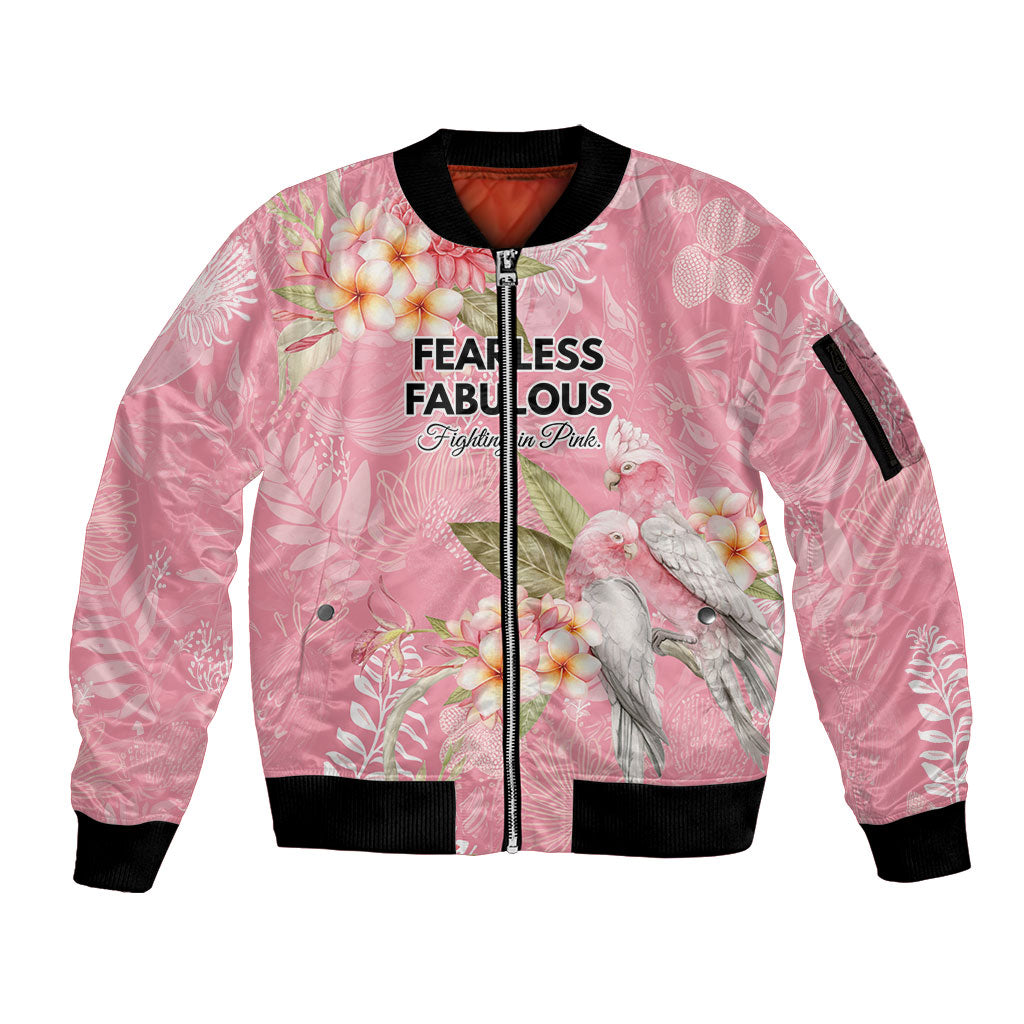 Personalised Galah Cockatoo Fighting in Pink Sleeve Zip Bomber Jacket Australian Breast Cancer Support Spirit