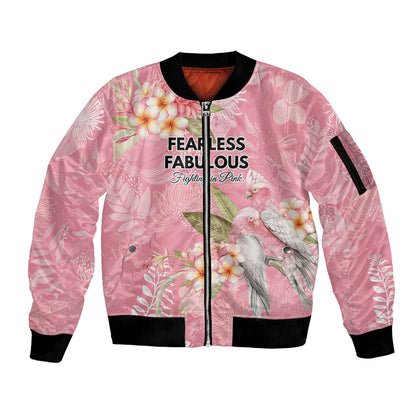 Personalised Galah Cockatoo Fighting in Pink Sleeve Zip Bomber Jacket Australian Breast Cancer Support Spirit