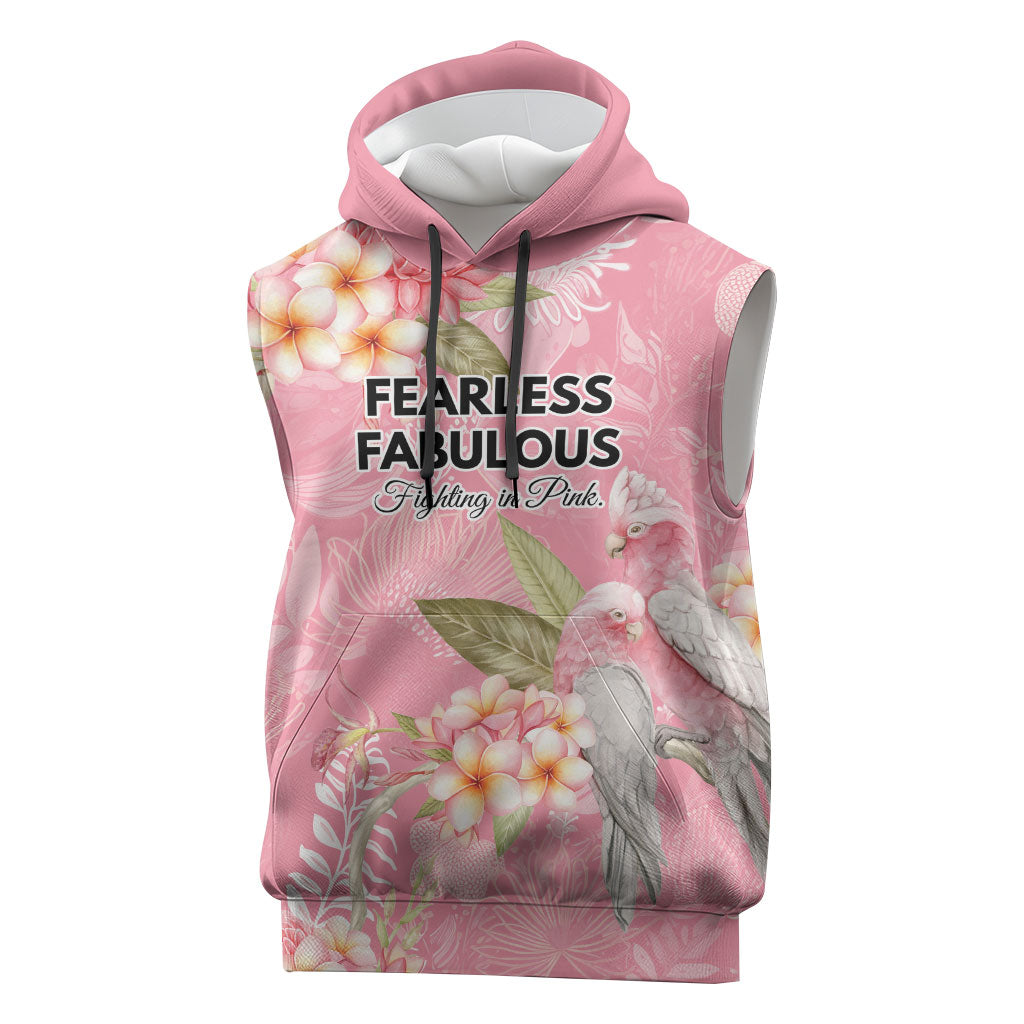 Personalised Galah Cockatoo Fighting in Pink Sleeveless Hoodie Australian Breast Cancer Support Spirit