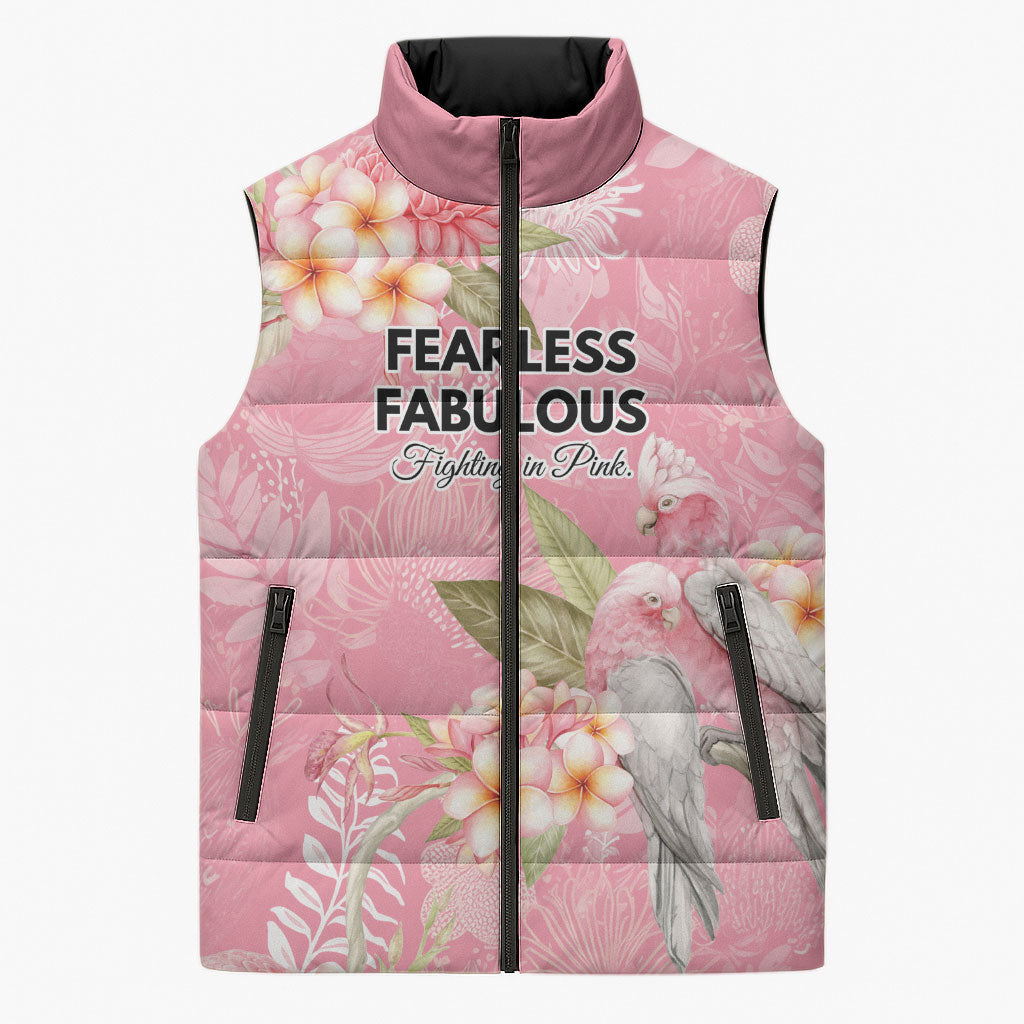 Personalised Galah Cockatoo Fighting in Pink Sleeveless Puffer Jacket Australian Breast Cancer Support Spirit