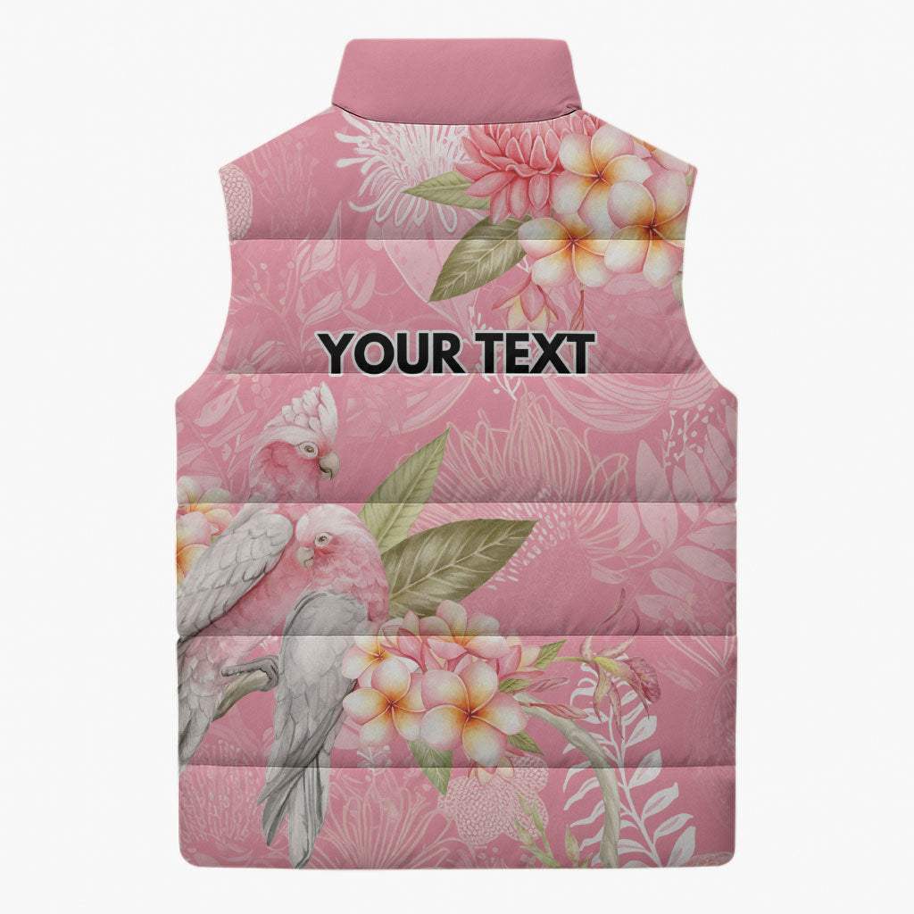 Personalised Galah Cockatoo Fighting in Pink Sleeveless Puffer Jacket Australian Breast Cancer Support Spirit