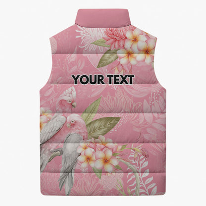 Personalised Galah Cockatoo Fighting in Pink Sleeveless Puffer Jacket Australian Breast Cancer Support Spirit