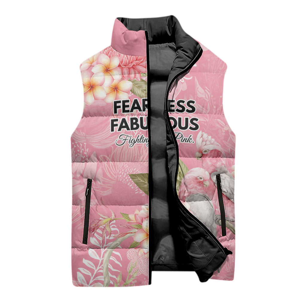 Personalised Galah Cockatoo Fighting in Pink Sleeveless Puffer Jacket Australian Breast Cancer Support Spirit