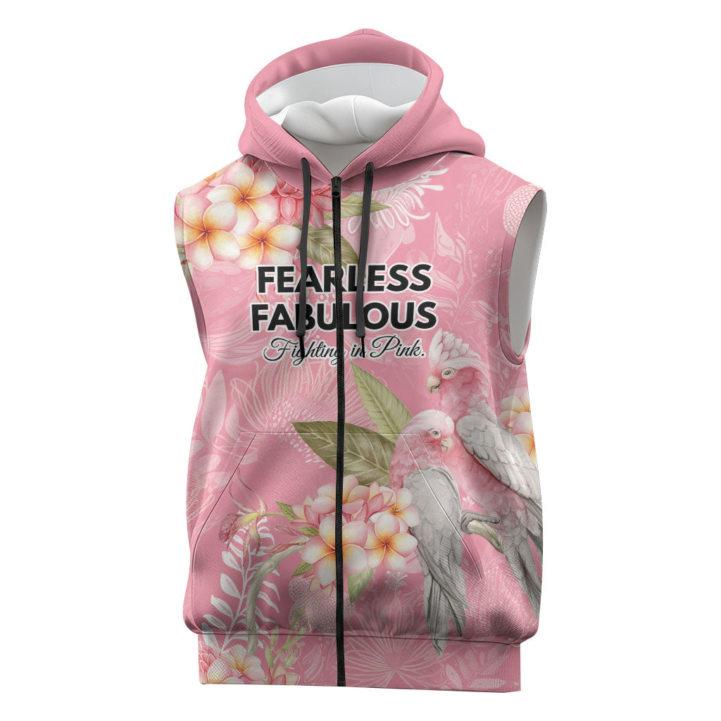 Personalised Galah Cockatoo Fighting in Pink Sleeveless Zip Hoodie Australian Breast Cancer Support Spirit