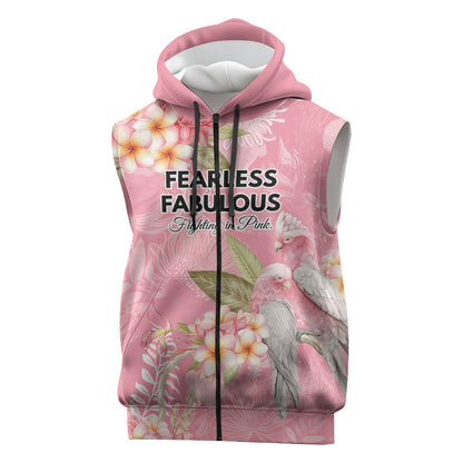 Personalised Galah Cockatoo Fighting in Pink Sleeveless Zip Hoodie Australian Breast Cancer Support Spirit
