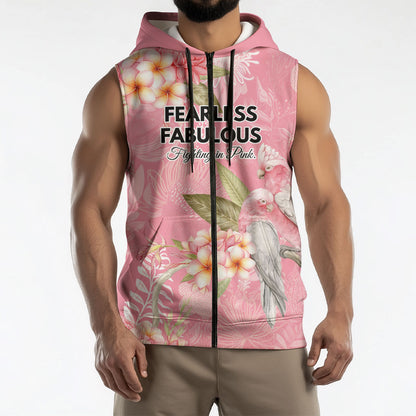 Personalised Galah Cockatoo Fighting in Pink Sleeveless Zip Hoodie Australian Breast Cancer Support Spirit