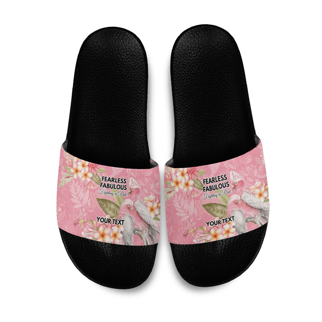 Personalised Galah Cockatoo Fighting in Pink Slide Sandals Australian Breast Cancer Support Spirit