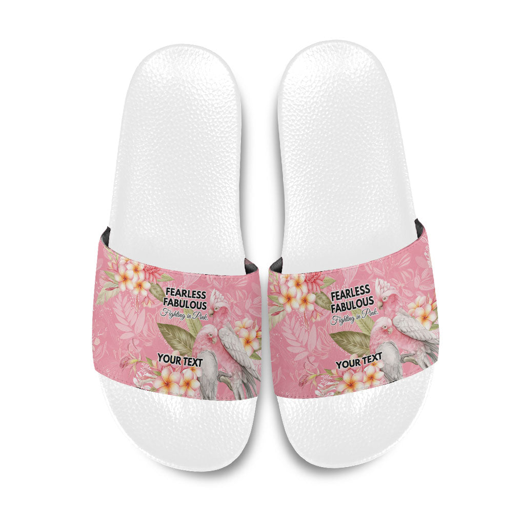 Personalised Galah Cockatoo Fighting in Pink Slide Sandals Australian Breast Cancer Support Spirit