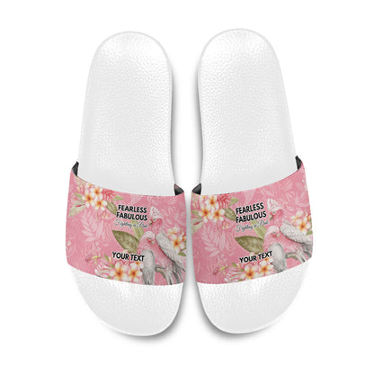 Personalised Galah Cockatoo Fighting in Pink Slide Sandals Australian Breast Cancer Support Spirit