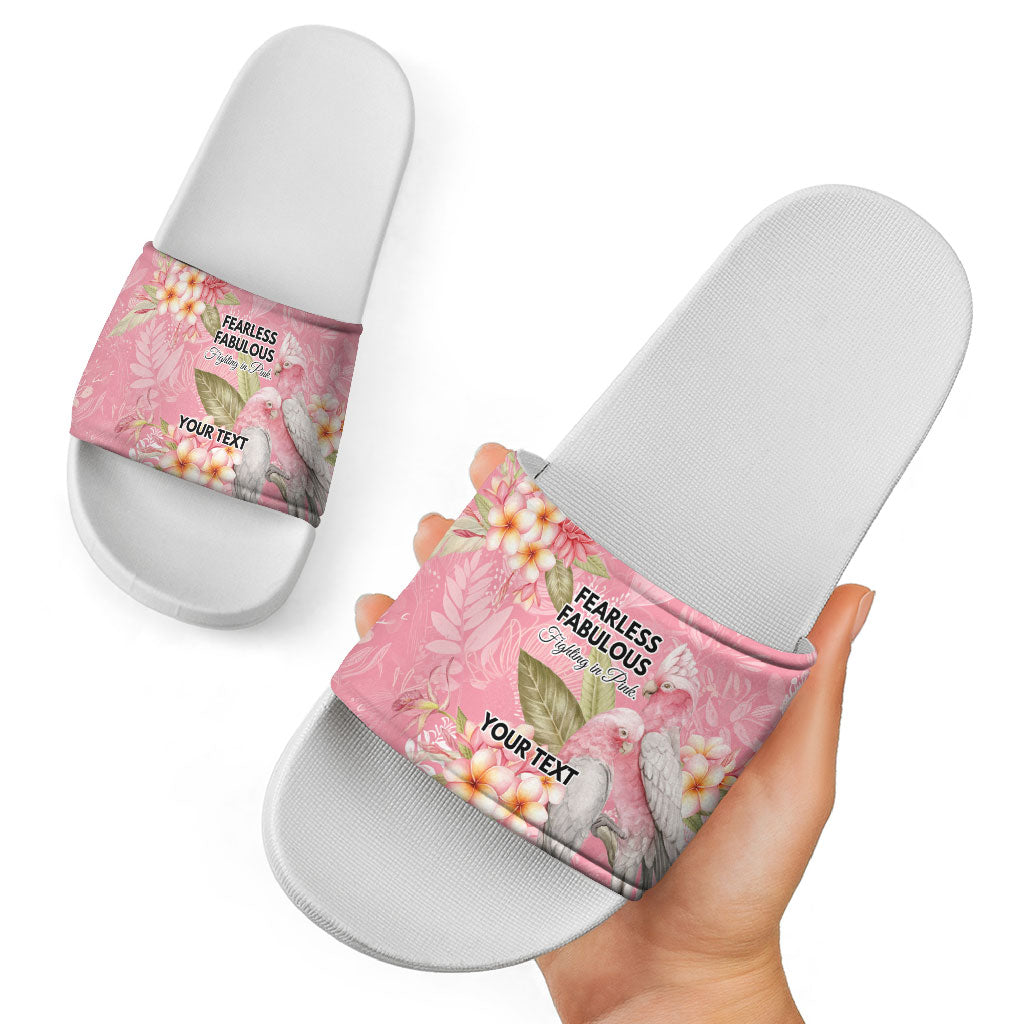 Personalised Galah Cockatoo Fighting in Pink Slide Sandals Australian Breast Cancer Support Spirit