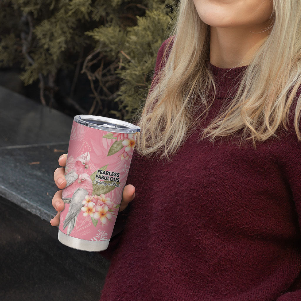 Personalised Galah Cockatoo Fighting in Pink Tumbler Cup Australian Breast Cancer Support Spirit