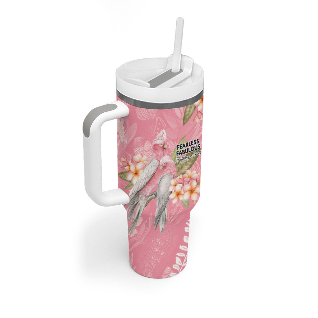 Personalised Galah Cockatoo Fighting in Pink Tumbler With Handle Australian Breast Cancer Support Spirit