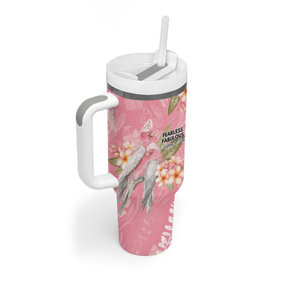 Personalised Galah Cockatoo Fighting in Pink Tumbler With Handle Australian Breast Cancer Support Spirit