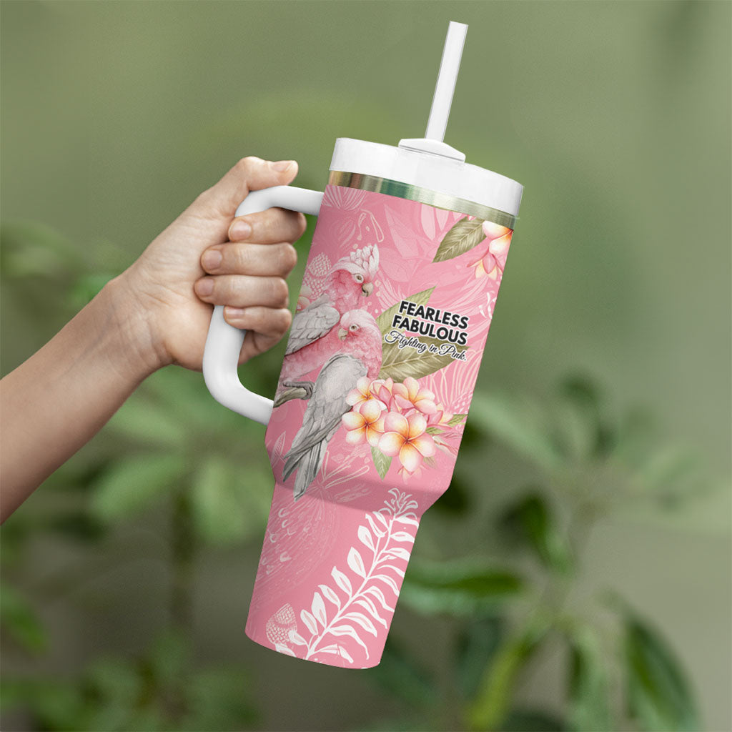 Personalised Galah Cockatoo Fighting in Pink Tumbler With Handle Australian Breast Cancer Support Spirit