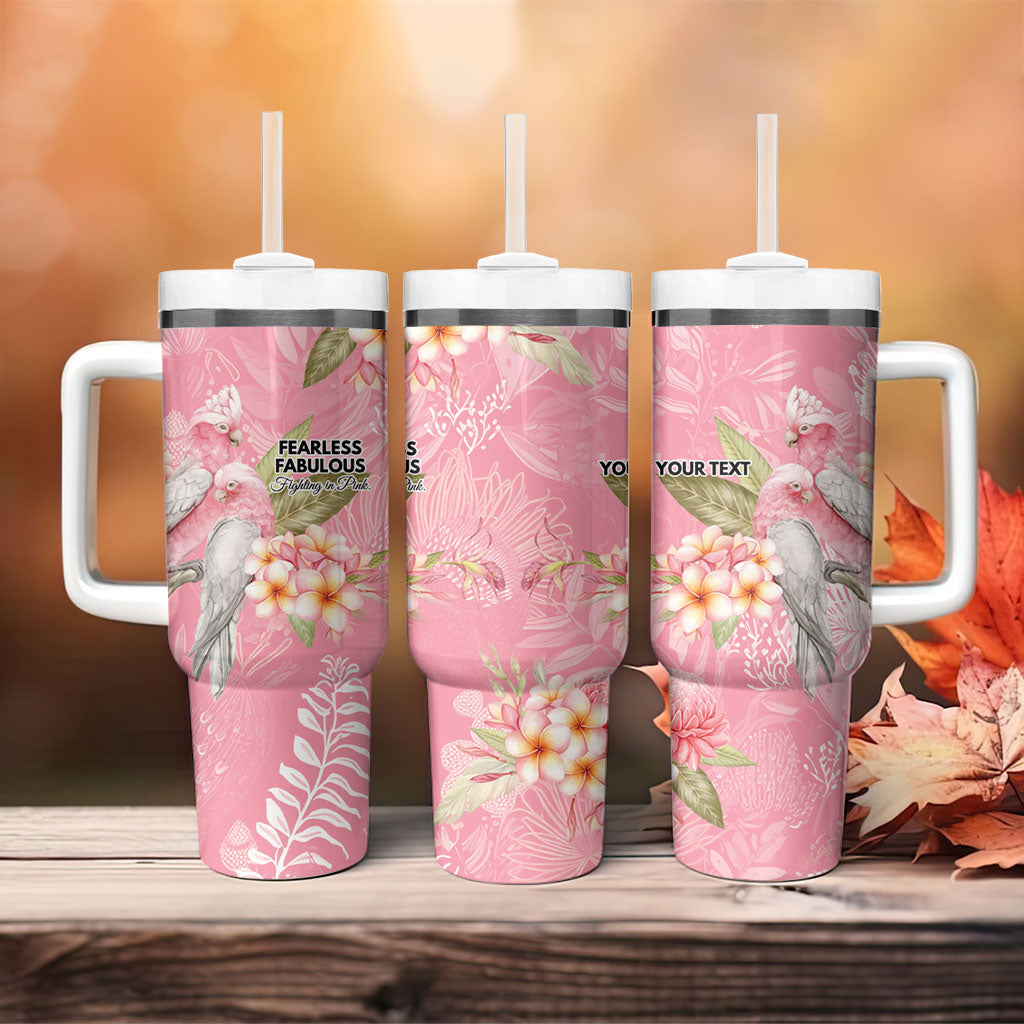 Personalised Galah Cockatoo Fighting in Pink Tumbler With Handle Australian Breast Cancer Support Spirit