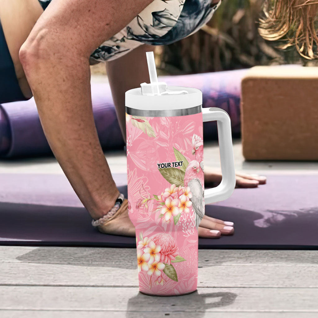 Personalised Galah Cockatoo Fighting in Pink Tumbler With Handle Australian Breast Cancer Support Spirit