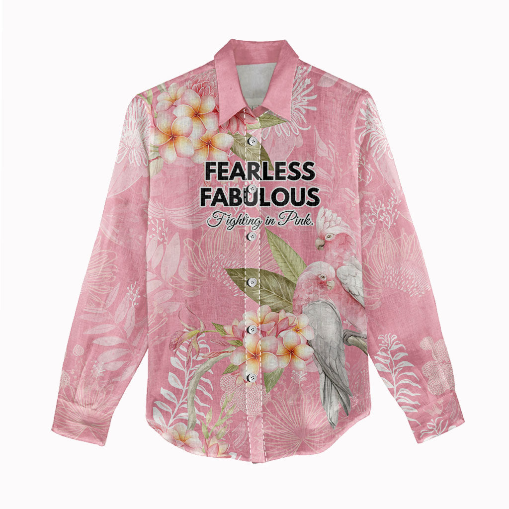 Personalised Galah Cockatoo Fighting in Pink Women Casual Shirt Australian Breast Cancer Support Spirit