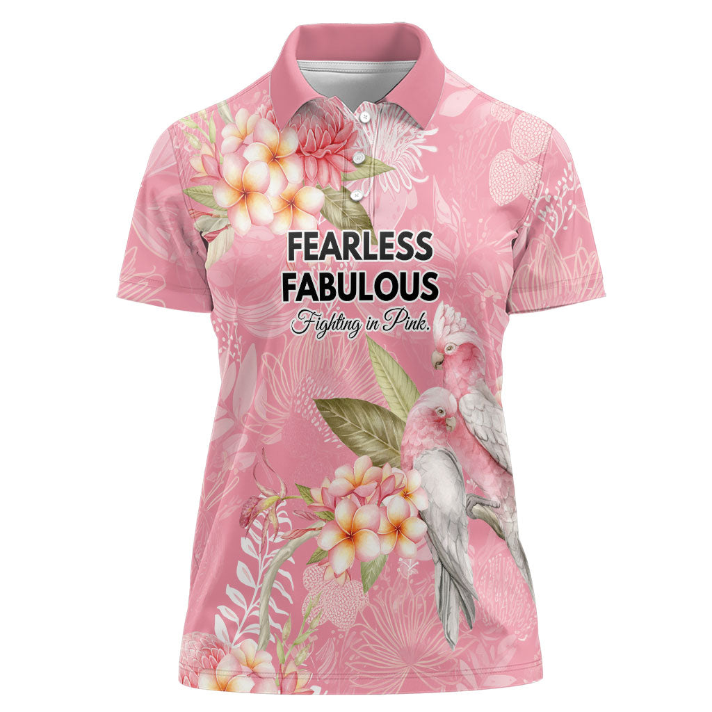 Personalised Galah Cockatoo Fighting in Pink Women Polo Shirt Australian Breast Cancer Support Spirit