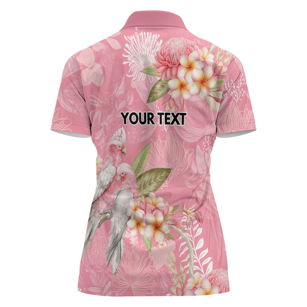 Personalised Galah Cockatoo Fighting in Pink Women Polo Shirt Australian Breast Cancer Support Spirit