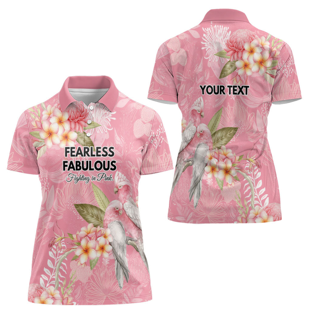 Personalised Galah Cockatoo Fighting in Pink Women Polo Shirt Australian Breast Cancer Support Spirit