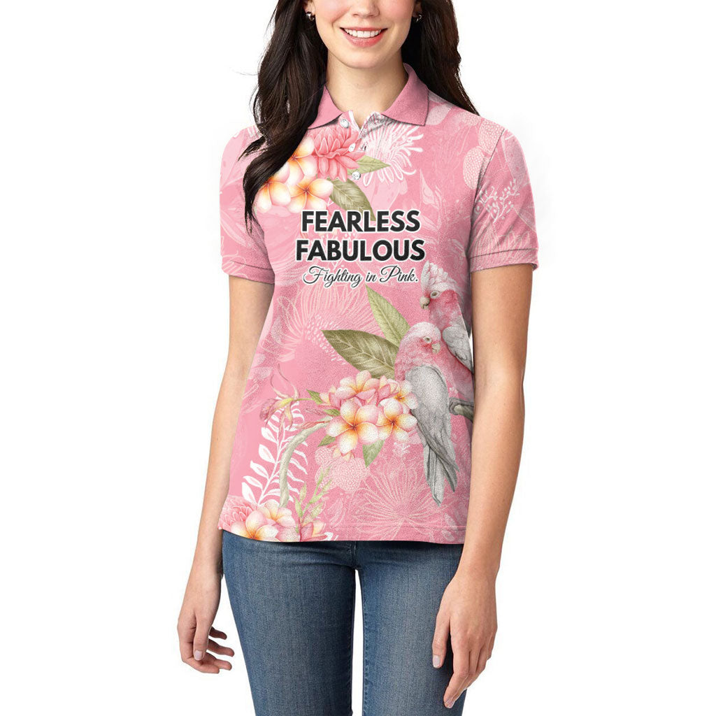 Personalised Galah Cockatoo Fighting in Pink Women Polo Shirt Australian Breast Cancer Support Spirit