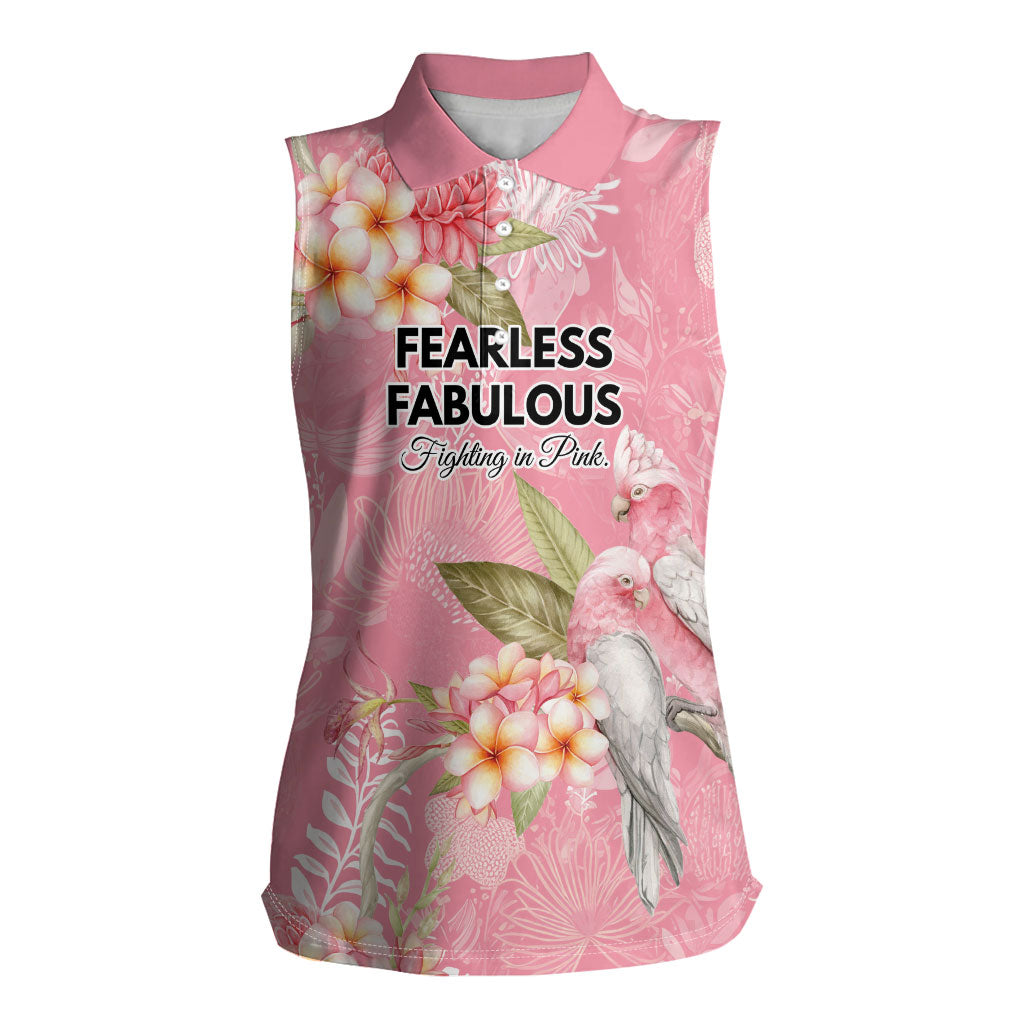 Personalised Galah Cockatoo Fighting in Pink Women Sleeveless Polo Shirt Australian Breast Cancer Support Spirit