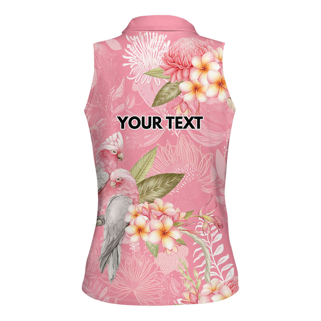 Personalised Galah Cockatoo Fighting in Pink Women Sleeveless Polo Shirt Australian Breast Cancer Support Spirit