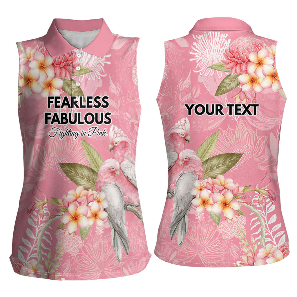 Personalised Galah Cockatoo Fighting in Pink Women Sleeveless Polo Shirt Australian Breast Cancer Support Spirit