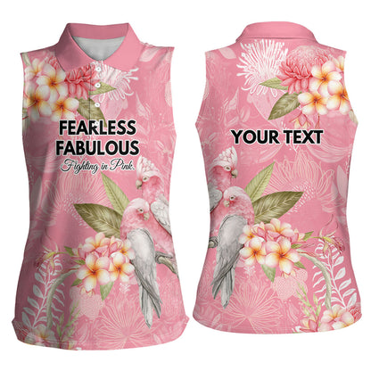 Personalised Galah Cockatoo Fighting in Pink Women Sleeveless Polo Shirt Australian Breast Cancer Support Spirit
