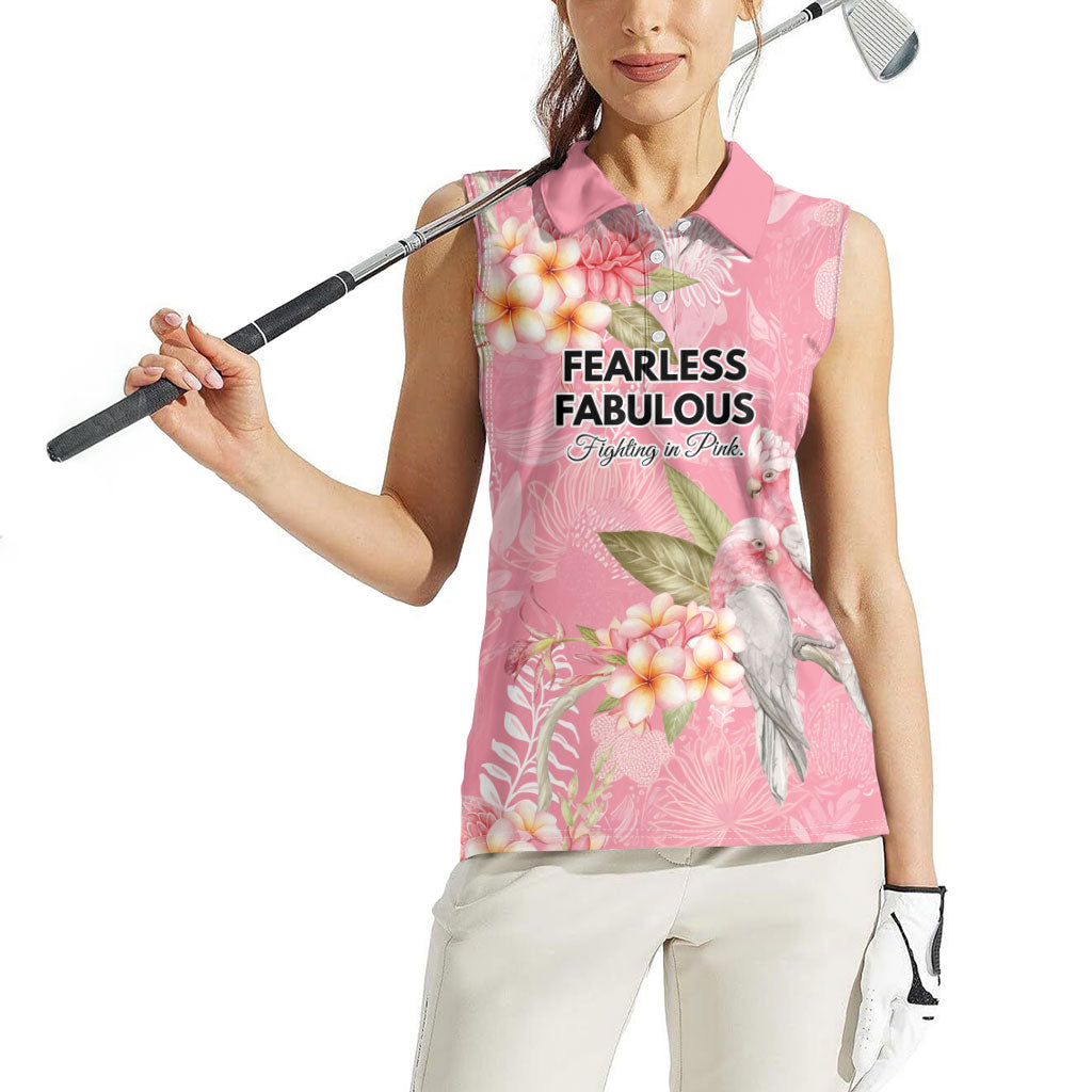 Personalised Galah Cockatoo Fighting in Pink Women Sleeveless Polo Shirt Australian Breast Cancer Support Spirit