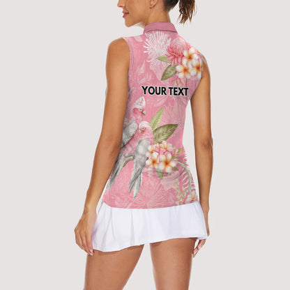 Personalised Galah Cockatoo Fighting in Pink Women Sleeveless Polo Shirt Australian Breast Cancer Support Spirit