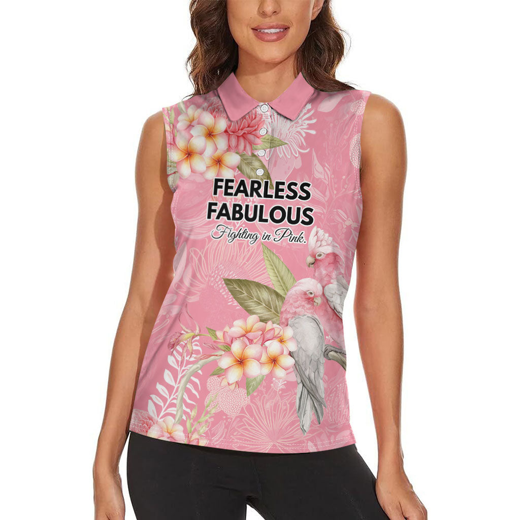 Personalised Galah Cockatoo Fighting in Pink Women Sleeveless Polo Shirt Australian Breast Cancer Support Spirit