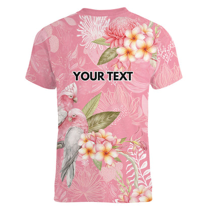 Personalised Galah Cockatoo Fighting in Pink Women V-Neck T-Shirt Australian Breast Cancer Support Spirit