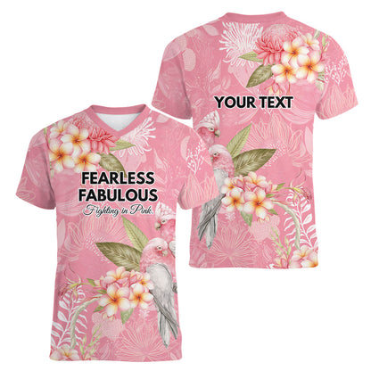 Personalised Galah Cockatoo Fighting in Pink Women V-Neck T-Shirt Australian Breast Cancer Support Spirit