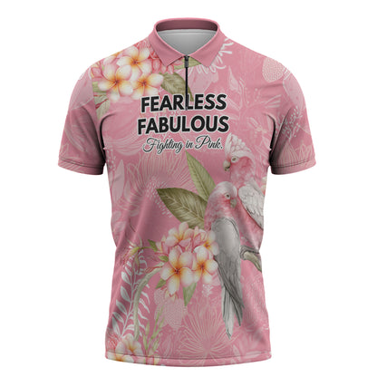 Personalised Galah Cockatoo Fighting in Pink Zipper Polo Shirt Australian Breast Cancer Support Spirit