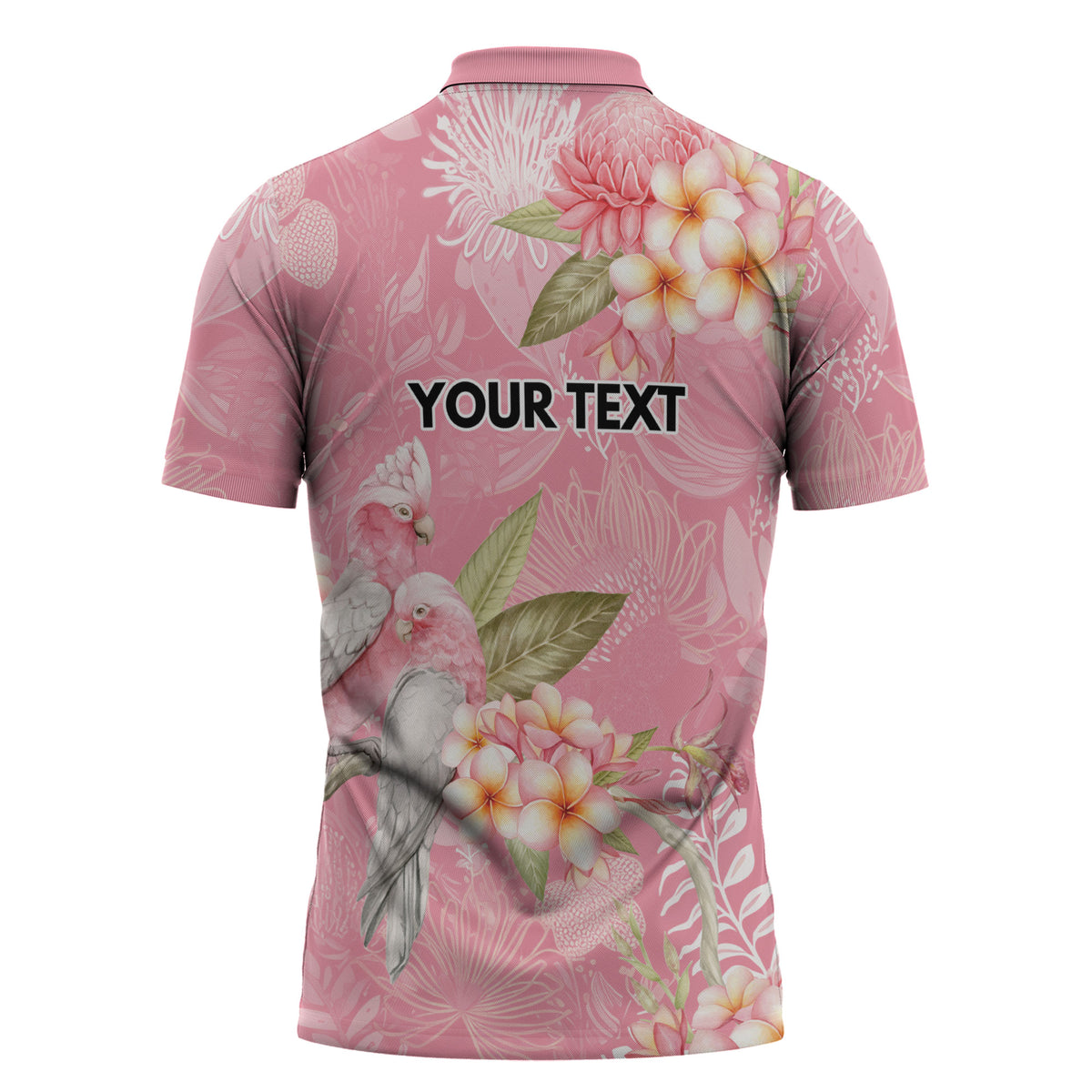 Personalised Galah Cockatoo Fighting in Pink Zipper Polo Shirt Australian Breast Cancer Support Spirit