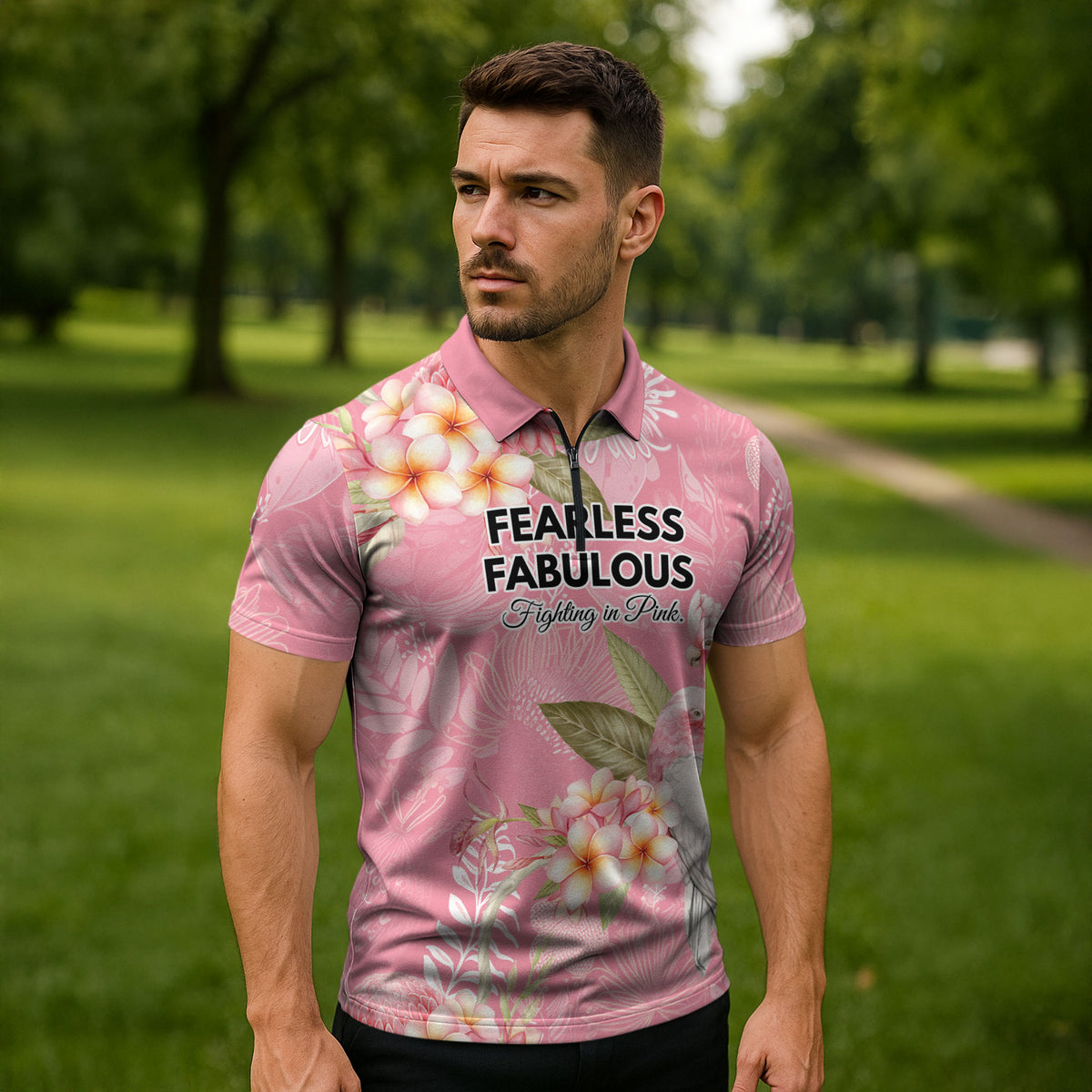 Personalised Galah Cockatoo Fighting in Pink Zipper Polo Shirt Australian Breast Cancer Support Spirit