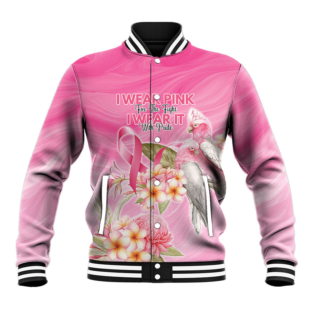 Personalised I Wear Pink For The Fight Baseball Jacket Australian Breast Cancer Support Spirit