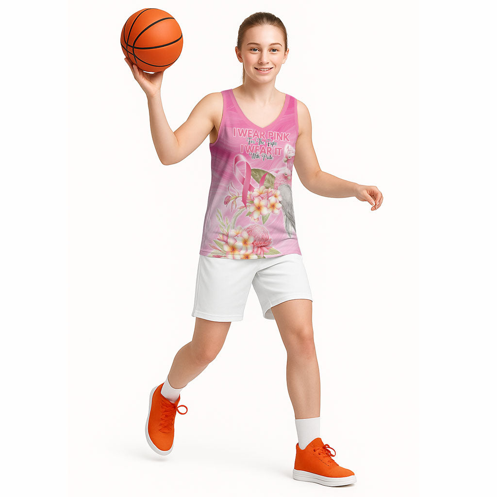 Personalised I Wear Pink For The Fight Basketball Jersey Australian Breast Cancer Support Spirit