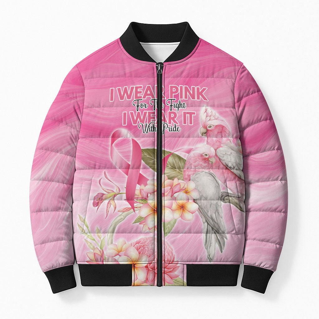 Personalised I Wear Pink For The Fight Bomber Puffer Jacket Australian Breast Cancer Support Spirit