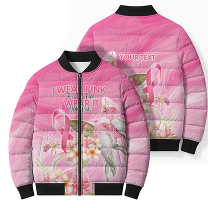 Personalised I Wear Pink For The Fight Bomber Puffer Jacket Australian Breast Cancer Support Spirit