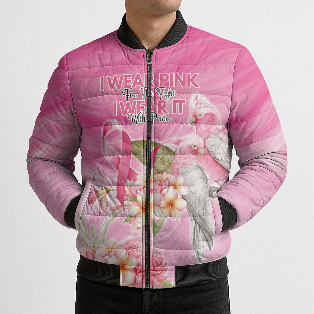 Personalised I Wear Pink For The Fight Bomber Puffer Jacket Australian Breast Cancer Support Spirit