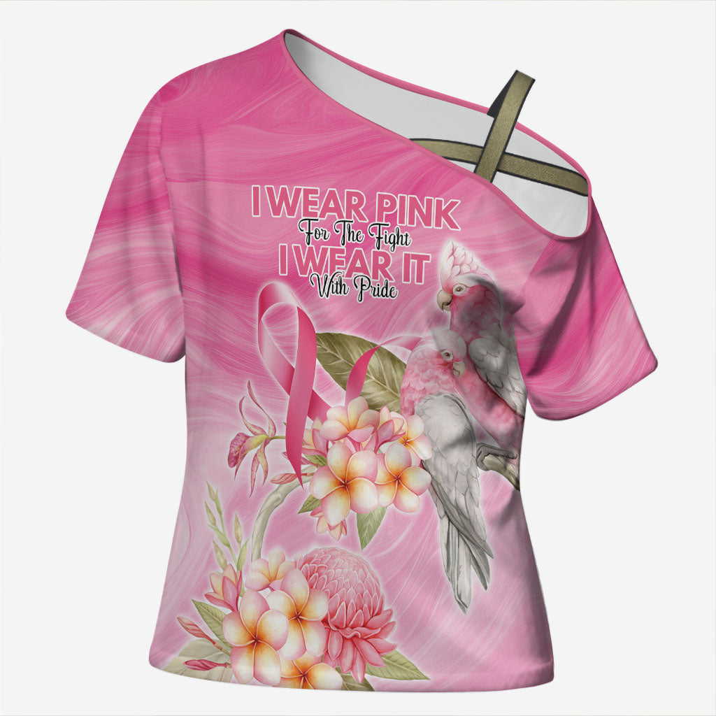 Personalised I Wear Pink For The Fight Cross Shoulder Shirt Australian Breast Cancer Support Spirit