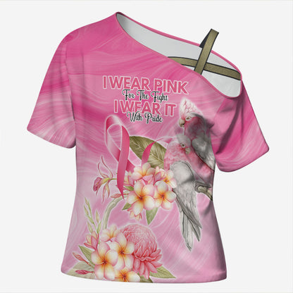 Personalised I Wear Pink For The Fight Cross Shoulder Shirt Australian Breast Cancer Support Spirit