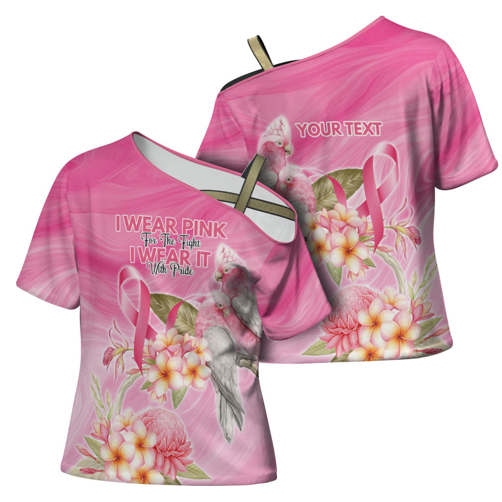 Personalised I Wear Pink For The Fight Cross Shoulder Shirt Australian Breast Cancer Support Spirit