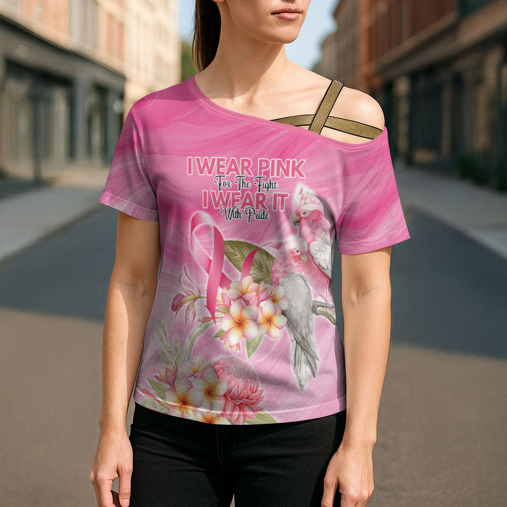 Personalised I Wear Pink For The Fight Cross Shoulder Shirt Australian Breast Cancer Support Spirit