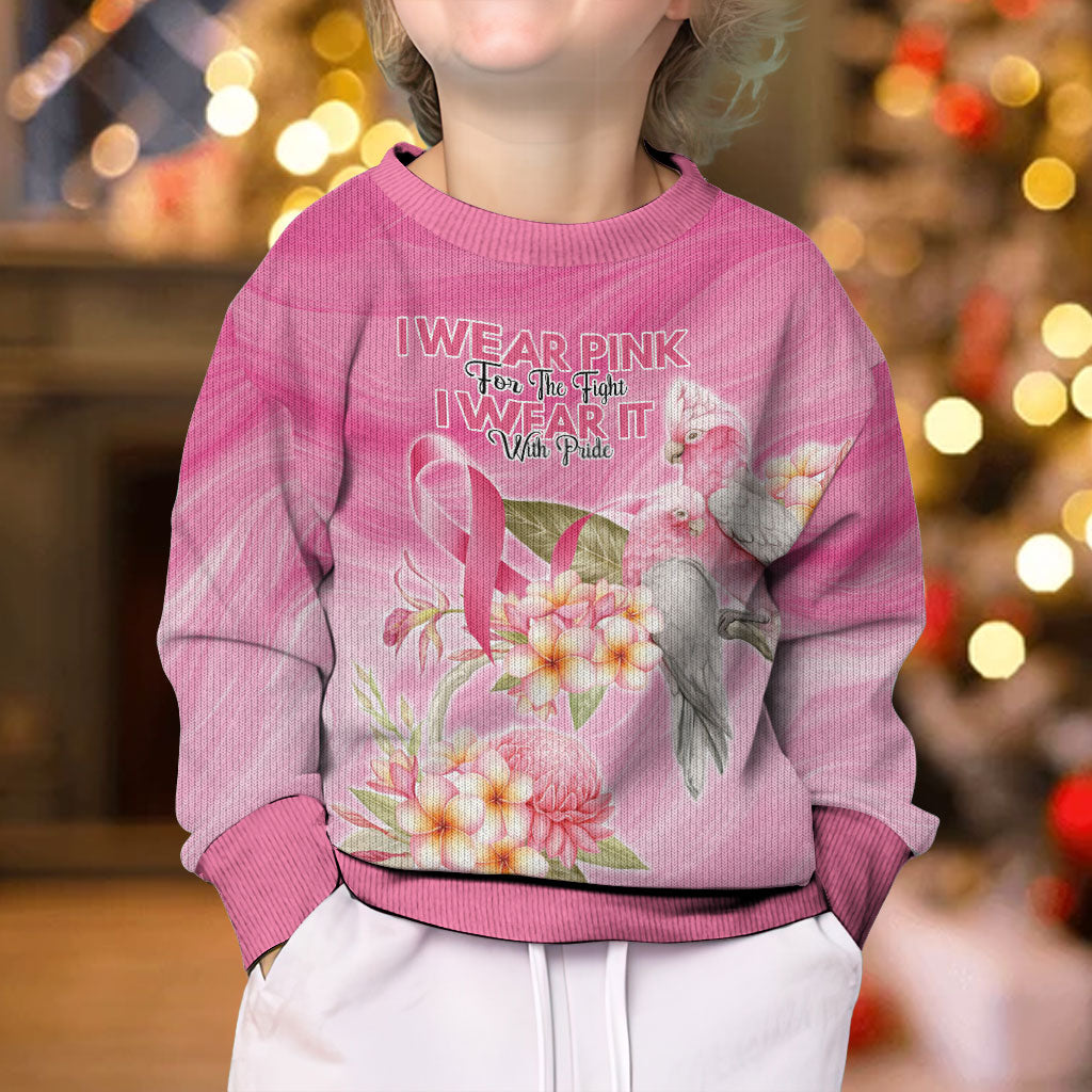 Personalised I Wear Pink For The Fight Kid Ugly Christmas Sweater Australian Breast Cancer Support Spirit