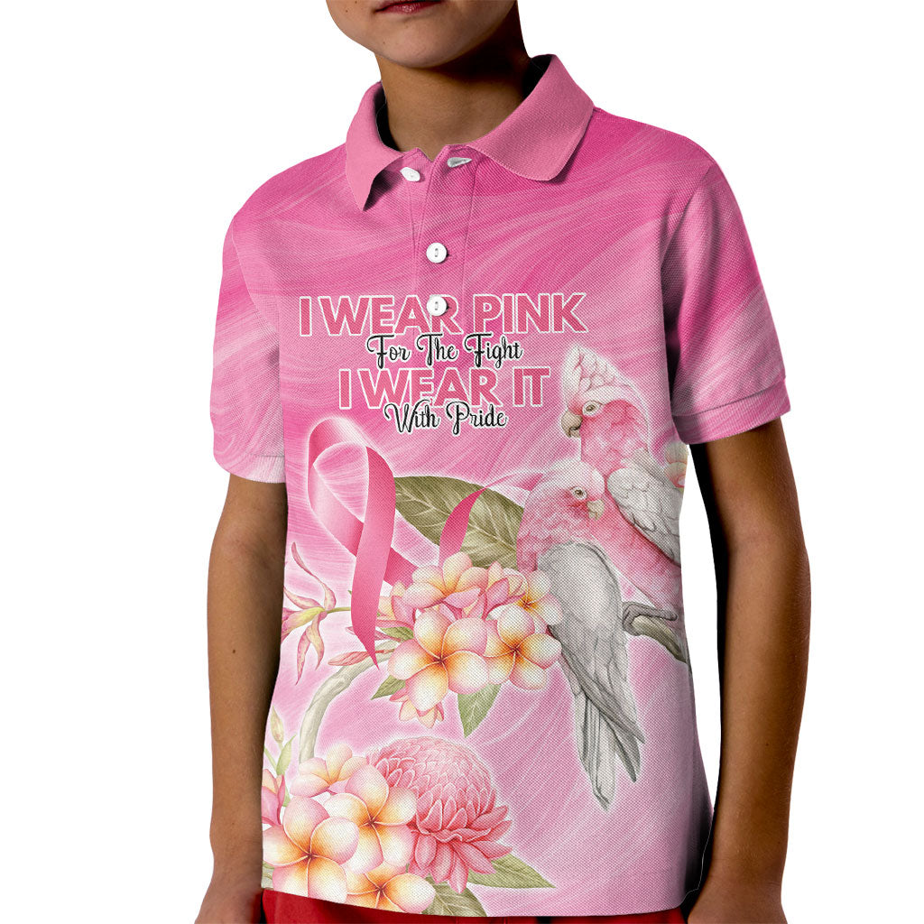 Personalised I Wear Pink For The Fight Kid Polo Shirt Australian Breast Cancer Support Spirit