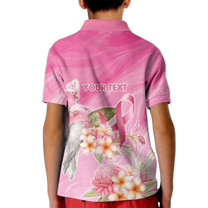 Personalised I Wear Pink For The Fight Kid Polo Shirt Australian Breast Cancer Support Spirit